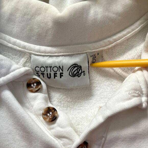 Vintage Y2K White Cotton Stuff Oversized Pullover Sweater Mens Large Button Up - Picture 7 of 10